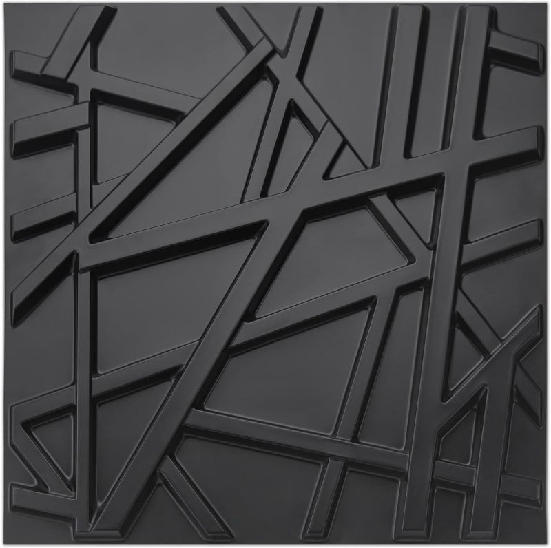 Photo 1 of Art3d PVC 3D Wall Panels, Plastic Decorative Wall Tile in Black 12-Pack
