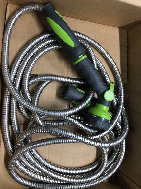 Photo 1 of 360Gadget Garden Hose - Water Hose 50 FT with Swivel Handle & 8 Function Nozzle, Flexible, Heavy Duty, No Kink, Lightweight Metal Hose for Outdoor, Yard, 304 Stainless Steel 50 FT Hose+Nozzle