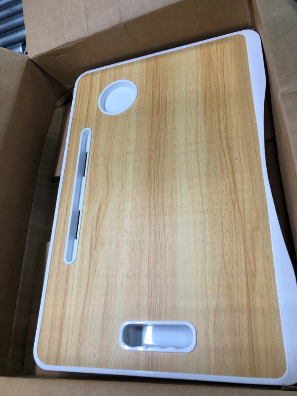Photo 1 of Bed Desk for Laptop, Adjustable Laptop Desk with Foldable Legs Storage Drawer,Lap Desk for Laptop, Portable Lap Desk for Writing Working Reading Eating Brown