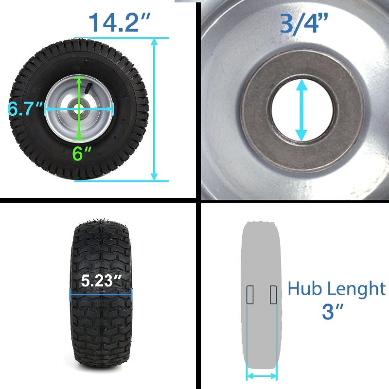 Photo 1 of  16x6.50-8 Tubeless Tire on Rim - Universal Fit Riding Mower and Yard Tractor Wheel - With Chevron Turf Treads - 3" Offset Hub, 3/4" and 5/8" Bearings - 4 Ply with 615 lbs Load Capacity
