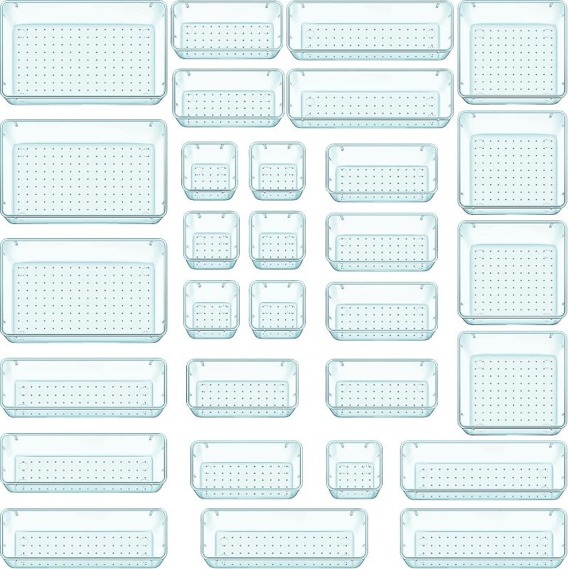 Photo 1 of WOWBOX 25 PCS Plastic Drawer Organizer Set, 4 Sizes Desk Drawer Divider Organizers and Storage Bins for Makeup, Jewelry, Gadgets for Kitchen, Bedroom, Bathroom, Office