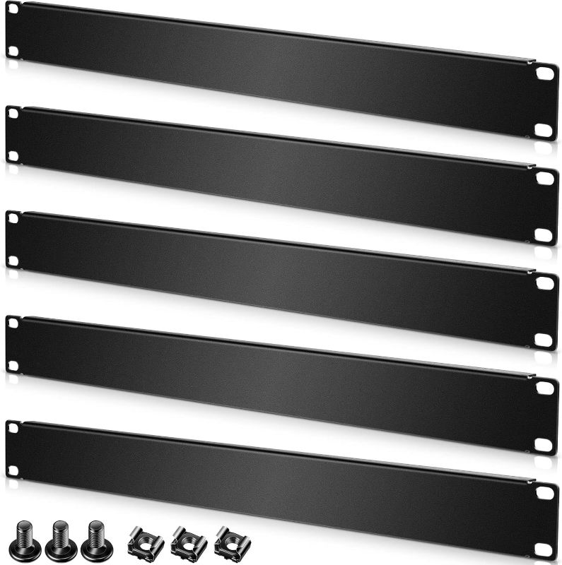 Photo 3 of 5 Pack Blank Panel Metal Rack Mount Filler Panel Blank Rack Mount Panel Flat Panel Metal Disassembled Blank Panel for 19 Inch Server Rack Cabinet or Enclosure (1 U)