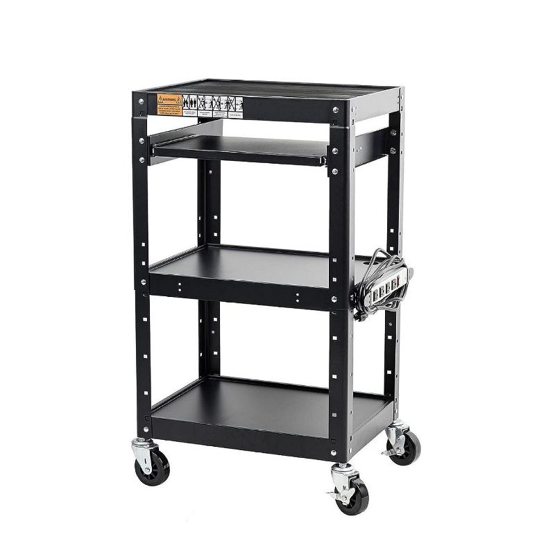 Photo 3 of earington AV Presentation Cart Stand for Video Projector, TV, Laptop Computers, Printers, Metal Construction Rolling Storage Cart with Adjustable Shelves, 4 Wheels, 4 Outlets, 12ft Cord, Black