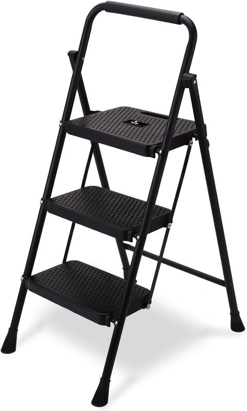 Photo 3 of 3 Step Ladder 3 Step Folding Step Stool with Wide Anti-Slip Pedal, Heavy Duty Sturdy Step Ladders with Anti-Slip Handle for Kitchen Library Closet, Lightweight, Portable Step Stools Ladder