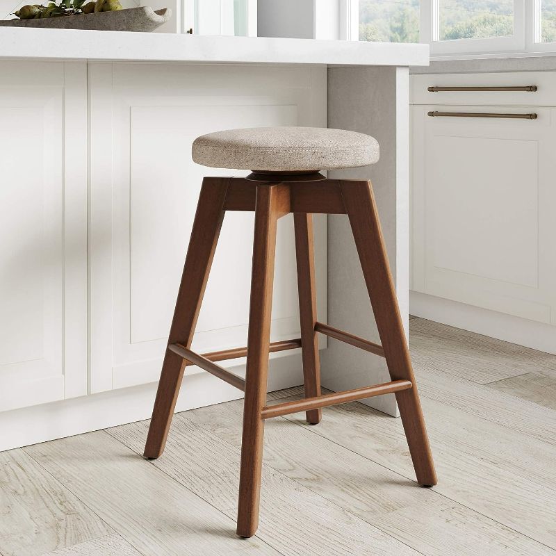 Photo 3 of Amalia Backless Kitchen Counter Height Bar Stool, Solid Wood with 360 Swivel Seat Antique Coffee/Natural Wheat