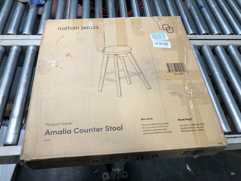 Photo 1 of Amalia Backless Kitchen Counter Height Bar Stool, Solid Wood with 360 Swivel Seat Antique Coffee/Natural Wheat