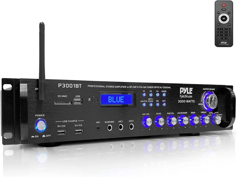 Photo 3 of Pyle Bluetooth Hybrid Amplifier Receiver - 3000 Watt Home Theater Pre-Amplifier with Wireless Streaming Ability, MP3/USB/SD/AUX/FM Radio - P3001BT