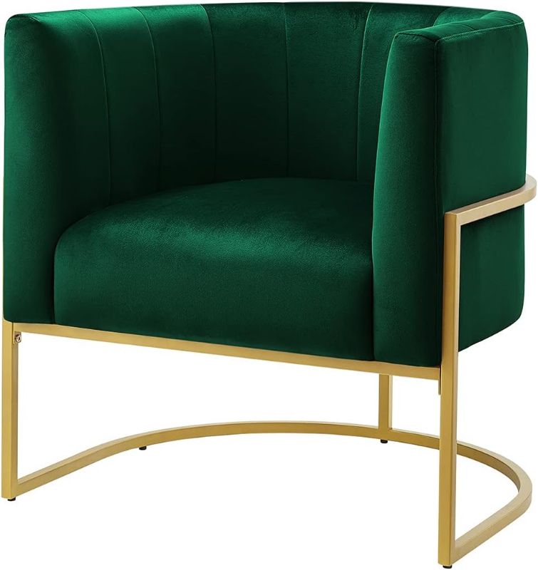 Photo 1 of 24KF Upholstered Living Room Chairs Modern Jade GreenTextured Velvet Accent Chair with Golden Metal Stand-Jade Green Chair-Curve back Jade Velvet Fabric/Golden Metal Base