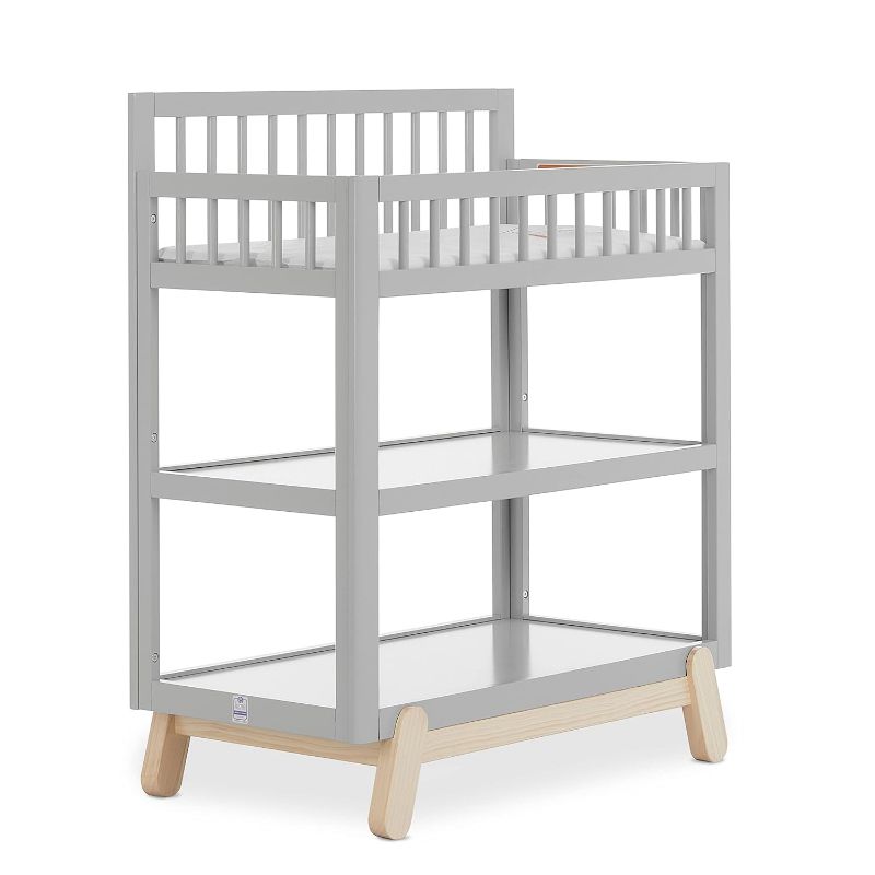 Photo 3 of Dream On Me Hygge Changing Table in Pebble Grey Oak, Greenguard Gold & JPMA Certified, Comes with Safety Belts & 1” Changing Pad, Easy to Clean, Safe Wooden Furniture