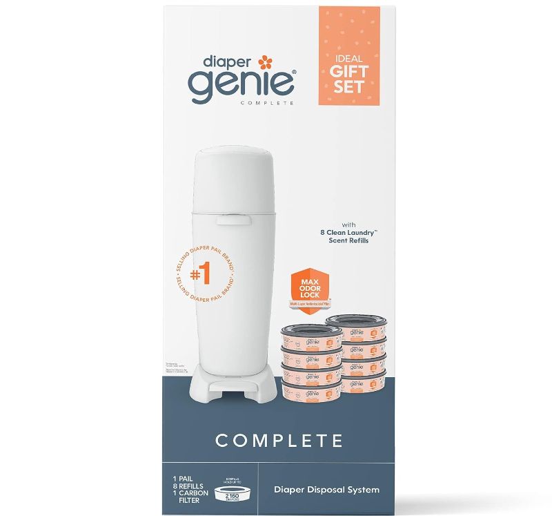 Photo 2 of Diaper Genie Registry Gift Set | Includes Diaper Genie Complete Diaper Pail, 8 Refill Bags, 1 Carbon Filter | Perfect Starter Kit
