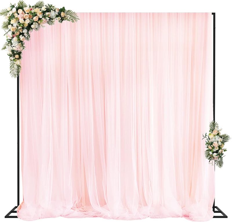 Photo 2 of Fomcet 10FT x 10FT Backdrop Stand Heavy Duty with Base, BLACK Portable Adjustable Pipe and Drape Backdrop Stand Kit, Square Metal Arch Party Frame for Wedding Birthday Parties Banquet Decorations 10 x 10 FT(HxW) 10FT-BLACK-F