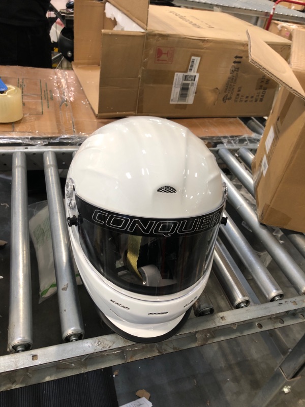 Photo 1 of Conquer Snell SA2020 Aerodynamic Vented Full Face Auto Racing Helmet X-Large White