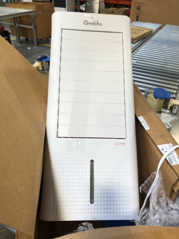 Photo 1 of Grelife Portable Evaporative Air Cooler, 3-IN-1 Oscillation Air Cooler with Fan & Humidifier, 3 Wind Speeds, 3 Modes, 12H Timer, 1.58Gal Water Tank, 4 Ice Packs for Bedroom Living Room Office Garage White