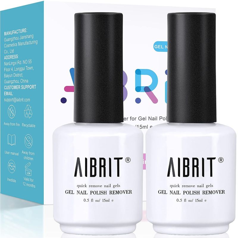 Photo 1 of AIBRIT Gel Nail Polish Remover,Gel Polish Remover for Nails 2 pcs,Soak Off UV Gel Polish in 2-5 Minutes, 2 Pack 0.5 fl oz./15ml