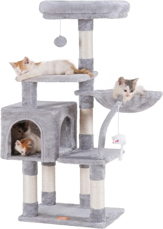 Photo 1 of 
Heybly Cat Tree with Toy, Cat Tower condo for Indoor Cats, Cat House with Padded Plush Perch, Cozy Hammock and Sisal Scratching Posts, Light Gray HCT004SW