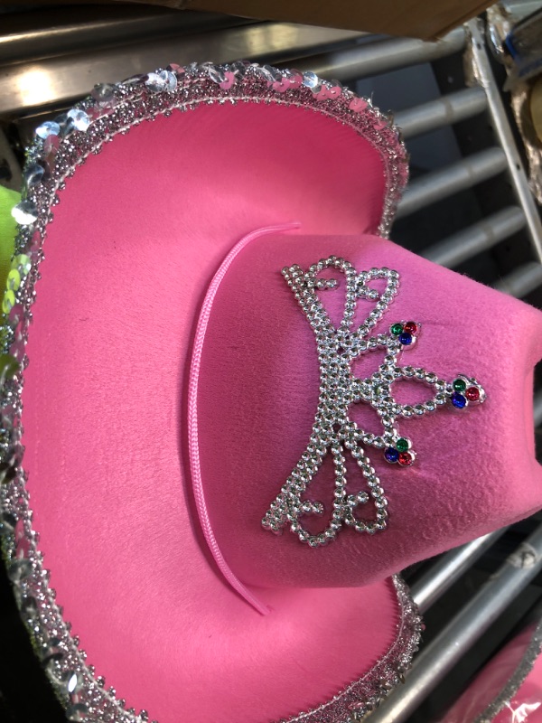 Photo 3 of GIFTEXPRESS CHILD LED Blinking Pink Tiara Cowgirl hat Light Up Cowboy Hat - CHILD SIZE