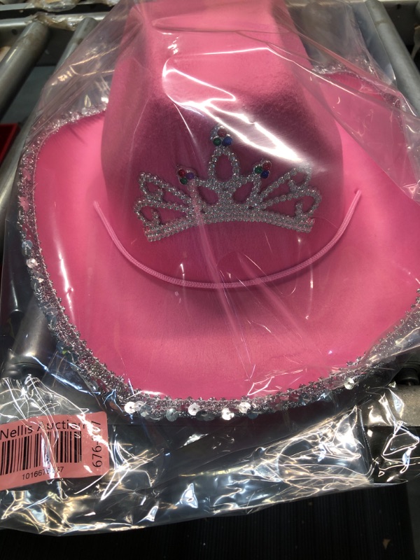 Photo 2 of GIFTEXPRESS CHILD LED Blinking Pink Tiara Cowgirl hat Light Up Cowboy Hat - CHILD SIZE