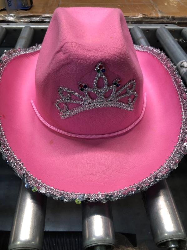 Photo 3 of GIFTEXPRESS CHILD LED Blinking Pink Tiara Cowgirl hat Light Up Cowboy Hat - CHILD SIZE