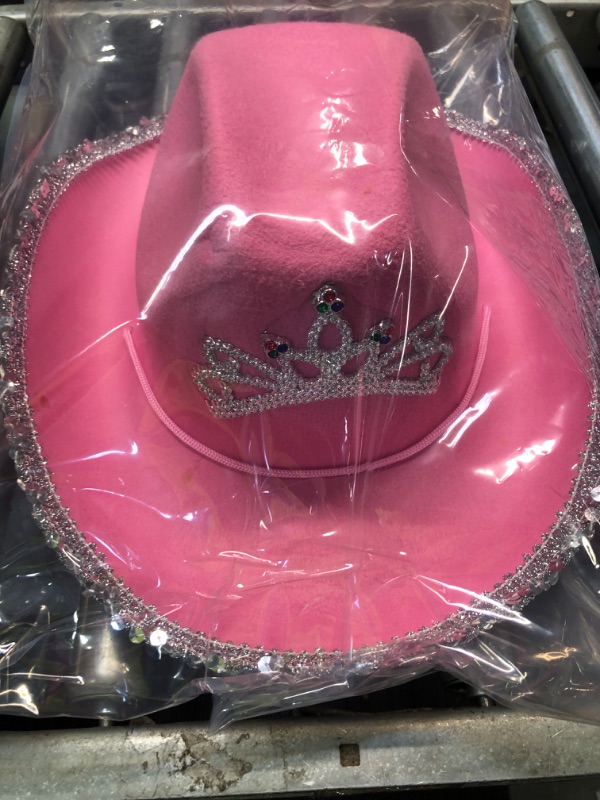 Photo 2 of GIFTEXPRESS CHILD LED Blinking Pink Tiara Cowgirl hat Light Up Cowboy Hat - CHILD SIZE