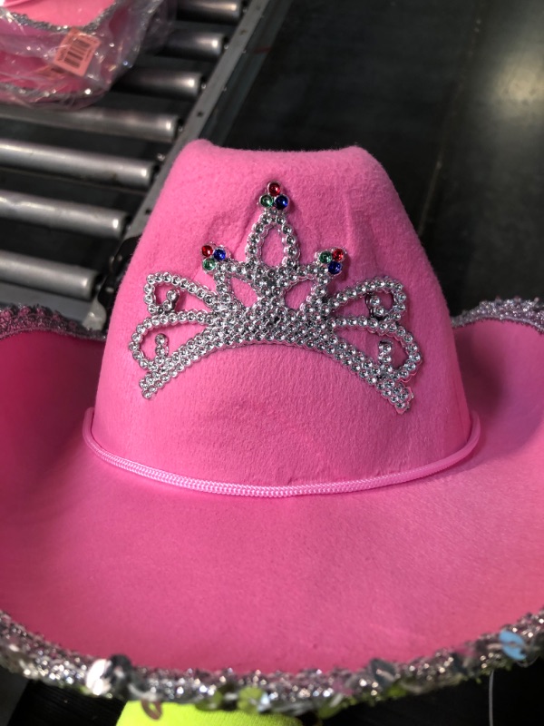 Photo 3 of GIFTEXPRESS CHILD LED Blinking Pink Tiara Cowgirl hat Light Up Cowboy Hat - CHILD SIZE