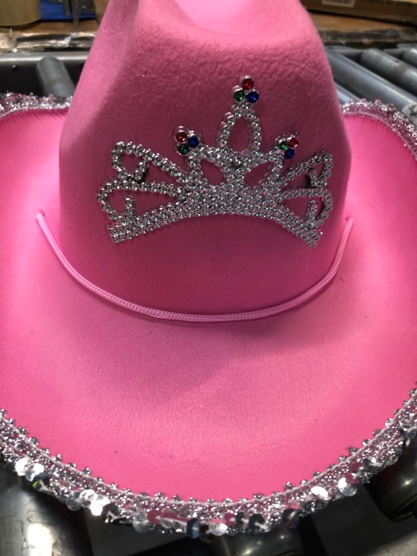 Photo 3 of GIFTEXPRESS CHILD LED Blinking Pink Tiara Cowgirl hat Light Up Cowboy Hat - CHILD SIZE