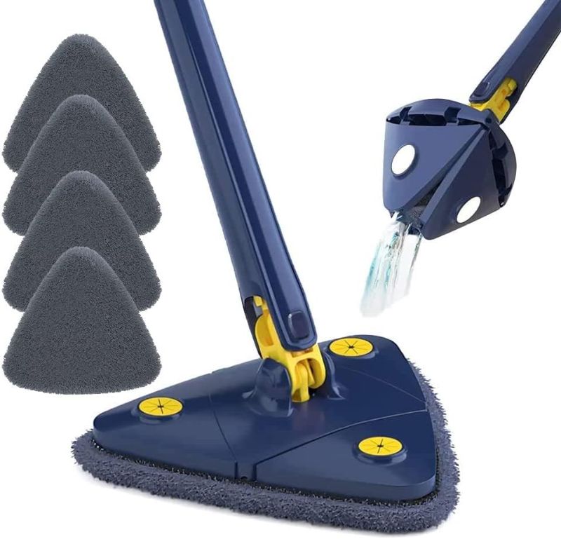 Photo 1 of 360 Degree Rotatable Adjustable Cleaning Mop,with 4 Replacement Pads New Telescopic Triangular Mop with Automatic Water Squeezing Function