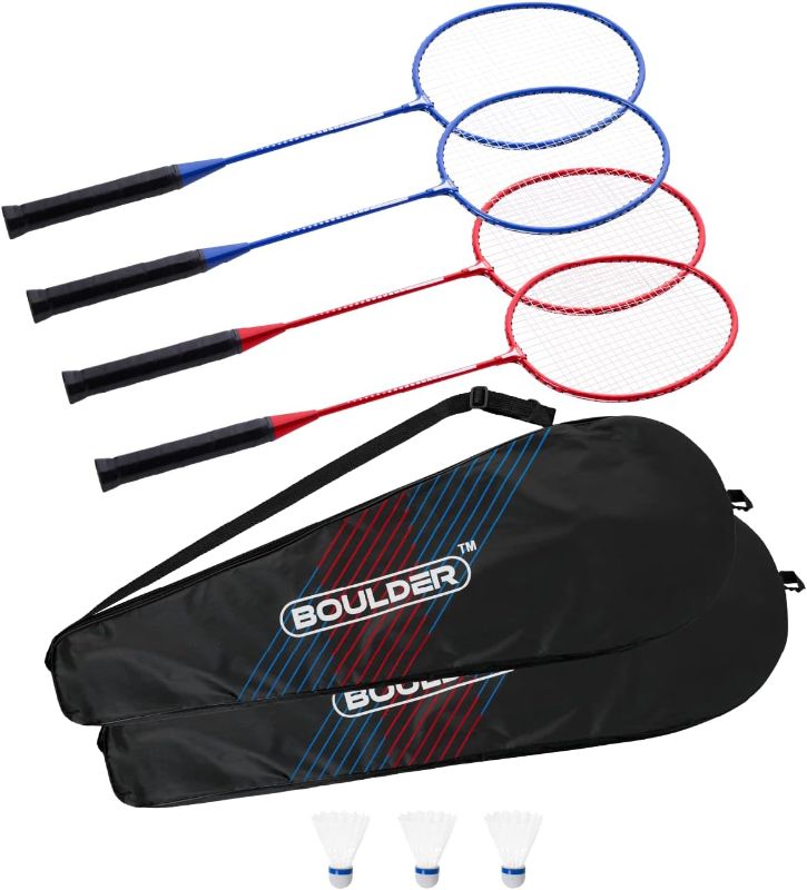 Photo 1 of Boulder Sports Badminton Rackets - Lightweight Badminton Racket Set with 3 Shuttlecocks and Racquet Case - Badminton Set for Backyard or Outdoor Games