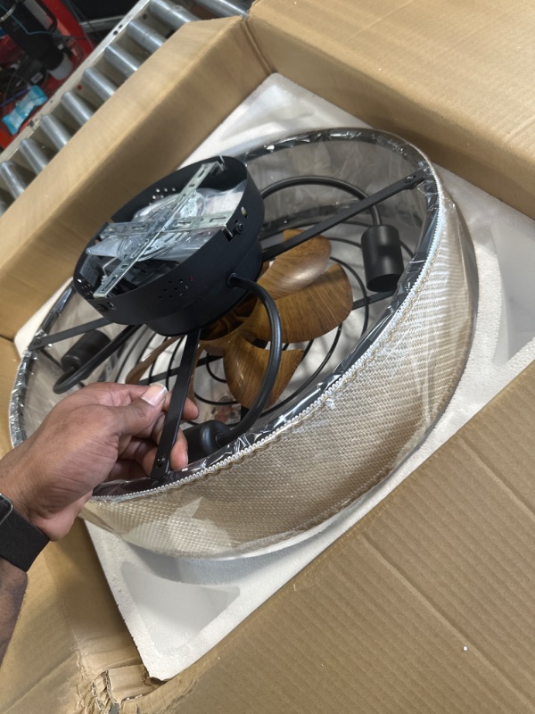 Photo 1 of Zuzanny 20" Caged Ceiling Fan with Light Remote Control, Flush Mount Low Profile Ceiling Fan, Reversible Motor 6 Speeds 1-4 Timing, Farmhouse Enclosed Bladeless Ceiling Fan Linen