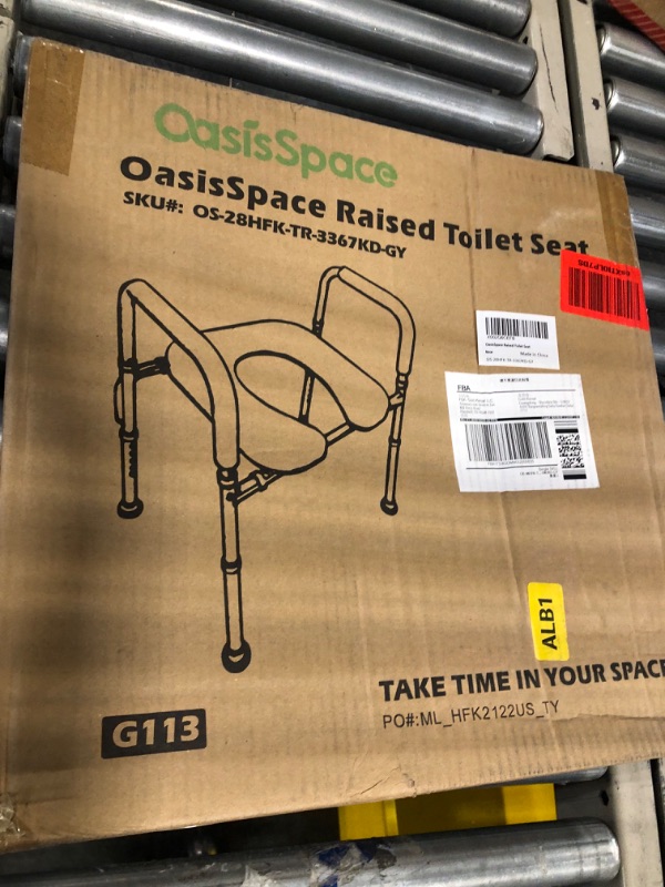 Photo 2 of OasisSpace Stand Alone Raised Toilet Seat 300lb - Heavy Duty Medical Raised Homecare Commode and Safety Frame, Height Adjustable Legs, Bathroom Assist Frame for Elderly, Handicap, Disabled