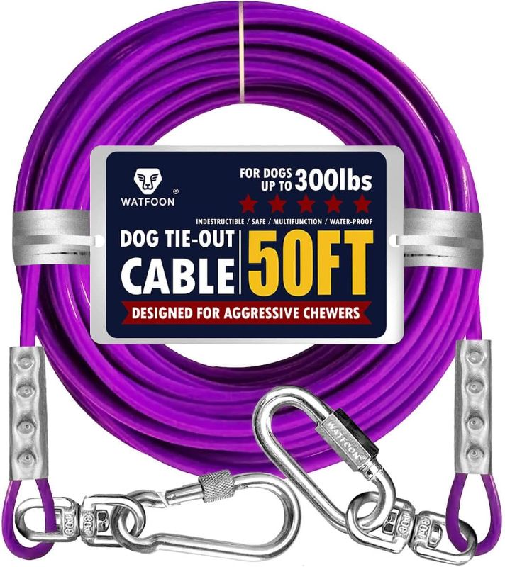 Photo 1 of 50ft Dog Tie Out Run Cable for Dogs Up to 300lbs, Long Dog Chains Training Tether Leash Heavy Duty Dog Run Cable with Stainless Dual Fix Buckle for Yard...
