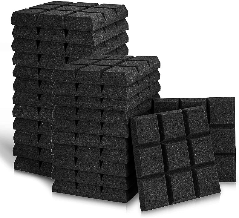 Photo 1 of 24 PACK - 2" X 12" X 12" Acoustic Foam Panels Beveled 9 Block Tiles Sound Panels Wedges Soundproof