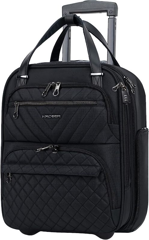 Photo 1 of KROSER Carry On Underseat Multi-functional, 16-inch Underseater Lightweight Overnight Suitcase for Men Women, Black