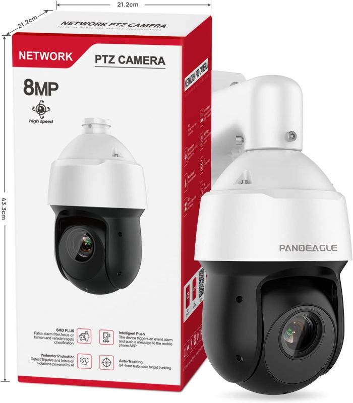 Photo 1 of 4K 8MP Auto Tacking PTZ POE IP Outdoor Camera with Face Recognition,25x Optical Zoom(5~125mm),240°/S High Speed,Focuses on Human and Vehicle,328ft Starlight IR,MicroSD Card Slot,POE+ (49825GB-HNR)