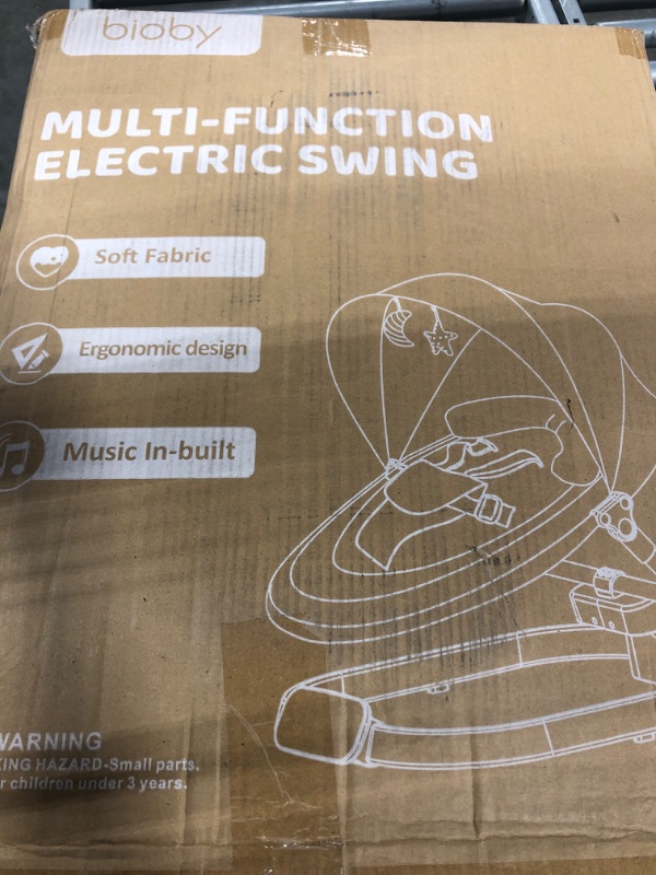 Photo 1 of Bioby Baby Swing for Infants with 5 Speed Unique U-Shaped Motions, Portable Baby Bouncer with 3 Seat Positions & USB Charging for Indoor and Outdoor, Bluetooth Baby Swing for 5-20 lb, 0-10Months