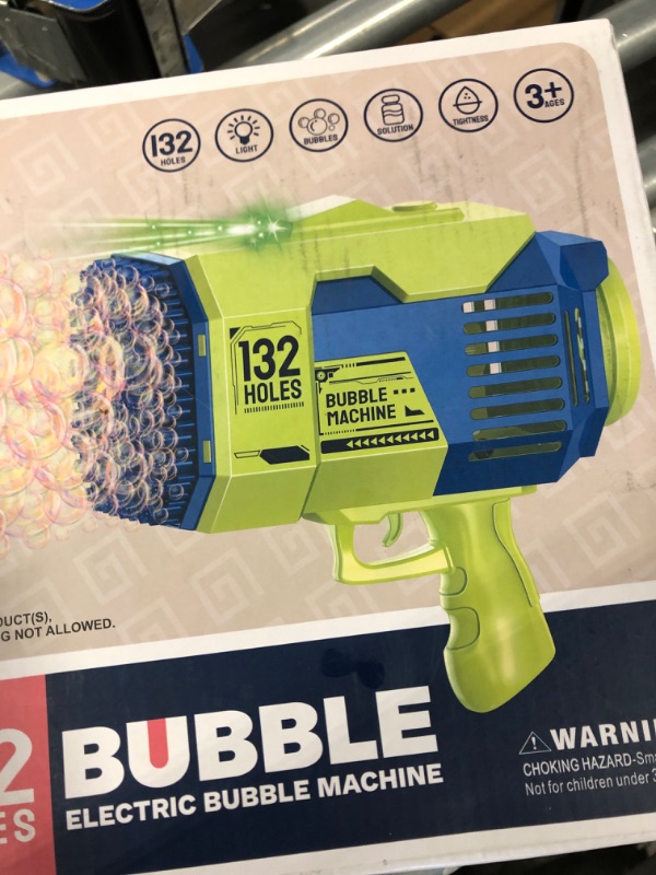 Photo 2 of Bazooka Bubble Gun - Upgraded 132 Holes Bubble Machine Gun, Rocket Bubble Machine with Light & Bubble Solutions, Summer Toys Bubble Blaster Maker for Kids, Wedding, Birthday Gift, Party Favors - Green