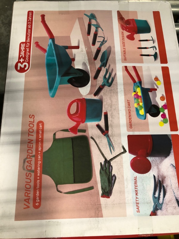 Photo 1 of CUTE STONE Kids Gardening Tool Set, Garden Toys with Wheelbarrow, Watering Can, Gardening Gloves, Hand Rake, Shovel, Trowel, Double Hoe, Apron with Pockets, Outdoor Indoor Toys Gift for Boys Girls