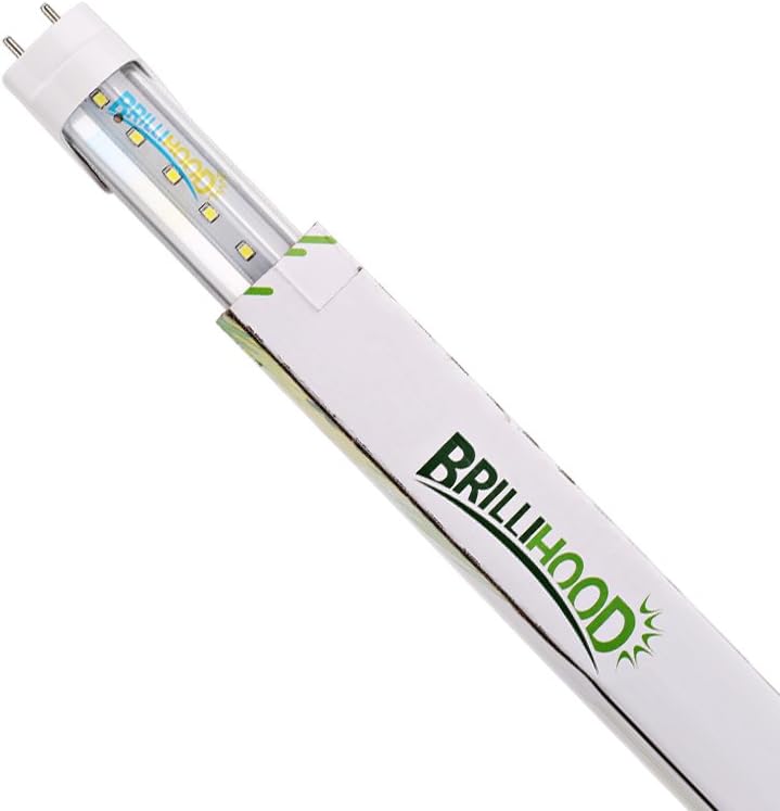 Photo 1 of BRILLIHOOD T8 LED Shop Light Tube, 4FT, 18w (40W Equivalent), Dual-End Powered, 6000K Cool White, 2000 Lumens, Clear Cover Lens, T8 T10 T12 Fluorescent Bulbs Replacement, Pack of 4 (4-Pack 6000K)