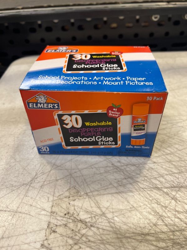 Photo 1 of Elmer's Disappearing Purple School Glue Sticks, Washable, 7 Grams, 30 Count 30 Count Standard Stick