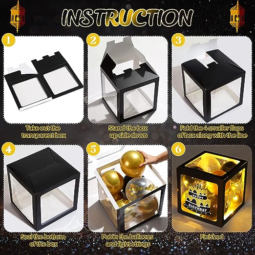 Photo 1 of  Party Decorations Supplies Balloon Boxes Kit with " 30 Black Gold Balloons, 4 LED String Lights 