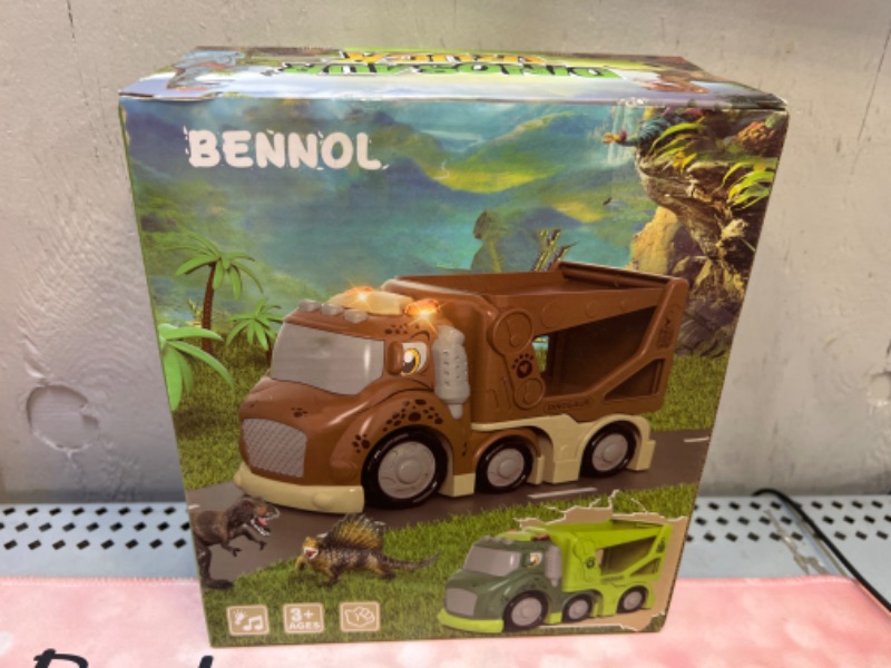 Photo 2 of Bennol Dinosaur Toys for Kids 1 2 3 4 5 Year Old Boys, 2 PCS Dinosaur Trucks with 8 Dinosaur Toys,Dinosaur Activity Playmat,Dino Cars Sets with Light Sound, Toys for 2 3 4 5 Toddlers Boys Gifts