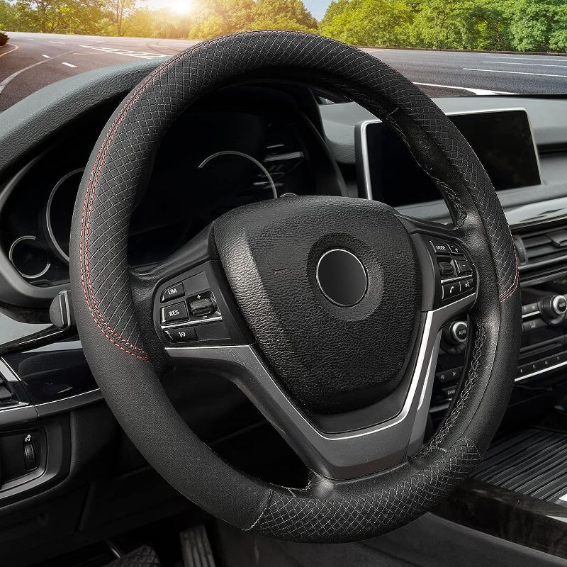 Photo 1 of 
Zatooto Sports Car Leather Steering Wheel Cover Microfiber Comfort Anti-Slip Breathable Auto Interior Accessories for Women Men Universal 15 Inch (16-Black)
