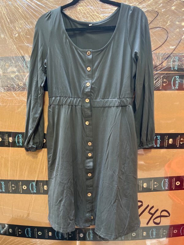 Photo 2 of Button Front Elastic Waist Long Sleeve Dress  SIZE SMALL 