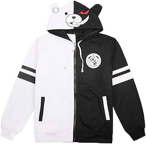 Photo 1 of Black&White Bear Hoodie Anime Monokuma Sweatshirt Cosplay Costume Zipper Unisex Jacket Uniform(,L)