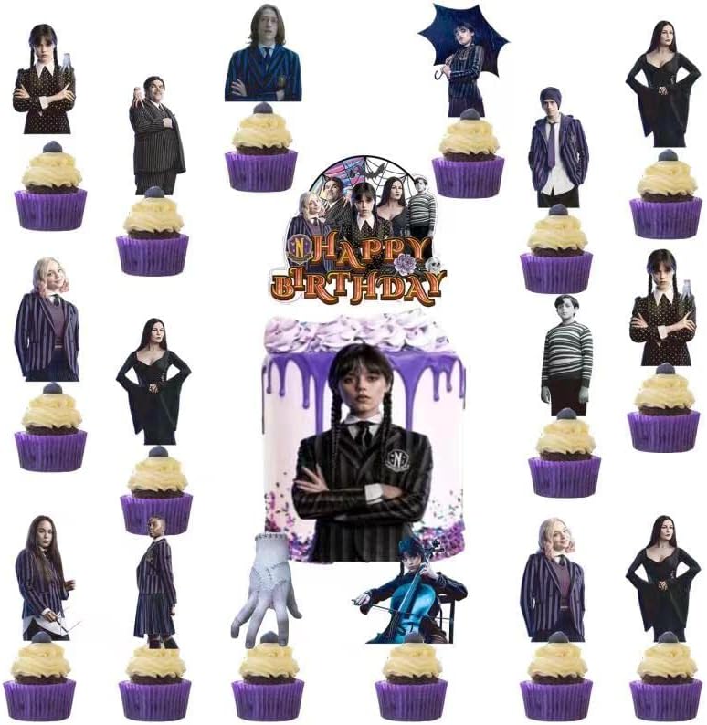 Photo 1 of 25 Piece Wednesday Addams Cake Decorations With Exclusive Bag Packaging,Candy Bag Gift Bag,Children'S Party Favors For Boys And Girls  3 BAGS