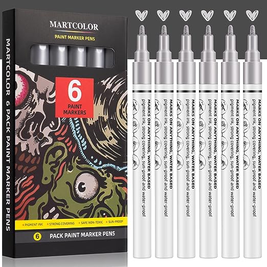 Photo 1 of 3 boxes MARTCOLOR Silver Metallic Paint Pens - 6 Pack Acrylic Paint Marker for Rock Painting, Stone, Wood, Canvas, Glass, Metal, Ceramic, Tire, Paper, Drawing, Highlight Water-Based Paint Sets