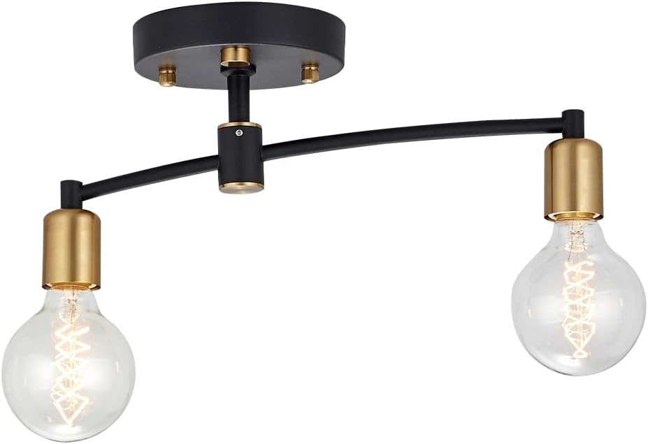 Photo 1 of MINS Familio Semi Flush Mount Ceiling Light Fixture, Farmhouse Close to Ceiling Light, Adjustable Chandelier Light for Bedroom Kitchen Living Room Dining Room(Black Gold- 2 Heads)
