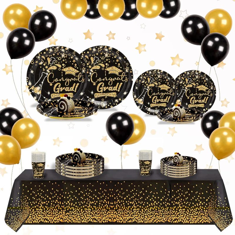 Photo 1 of 2022 Graduation Party Supplies - Graduation Tableware Included Graduation 7'' 9'' Plates and Cup, Tablecloth for Graduation | Serves 20 Guests
