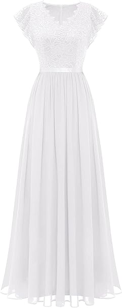 Photo 1 of Dressystar Women's V Neck Formal Dress Maxi Lace Chiffon Long Bridesmaid Wedding Gown SIZE 2XL 
