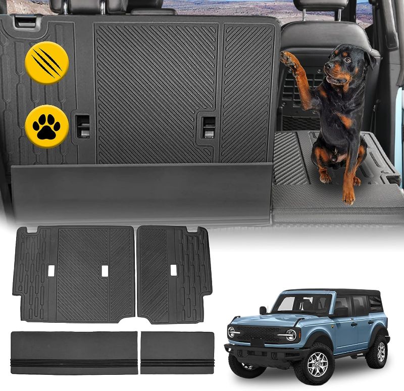 Photo 1 of AUXITO 2023 Upgraded Rear Seat Back Cover Backrest Protector for Ford Bronco 4-Door Accessories 2021 2022 2023 with Velcro Split Dog Seat Liner Mats (4 Pieces-with Folding Lip)