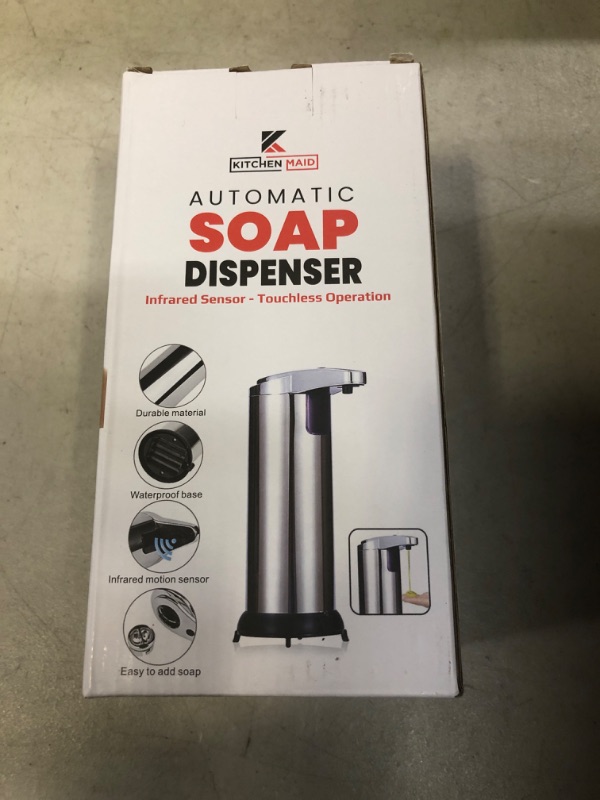 Photo 2 of Kitchen Maid Automatic Dish Soap Dispenser Touchless Kitchen Soap Dispenser Stainless Steel for Kitchen Sink Bathroom Auto Electric Sensor for Shower Body Wash or Hand Sanitizer